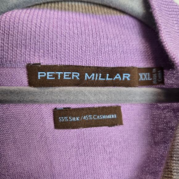 NWOT Peter Millar Silk Cashmere Quarter Zip Sweater Purple Light Suede Trim XXL - Picture 3 of 8